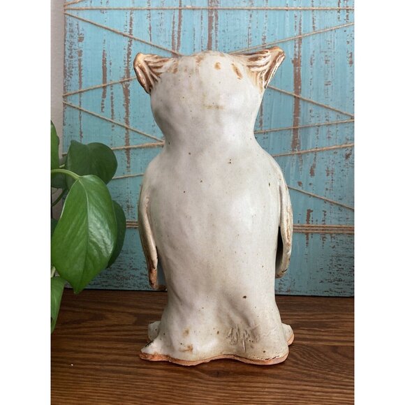 Hand made Signed Snowy Barn Owl Terra Cotta Garden Sculpture 9” Glass Eyes - Picture 11 of 12